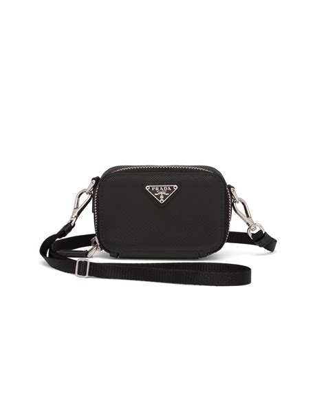 prada saffiano leather & nylon mini pouch|Prada saffiano leather odette bag.